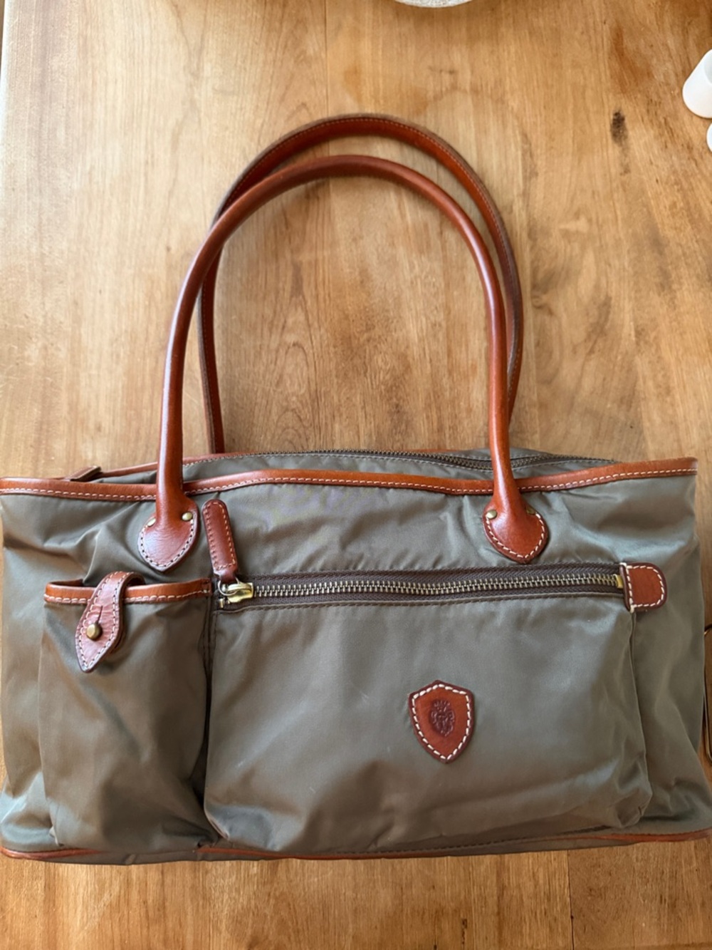 Felisi Olive Green Tote Bag with Brown Trim - Classic Everyday Handbag